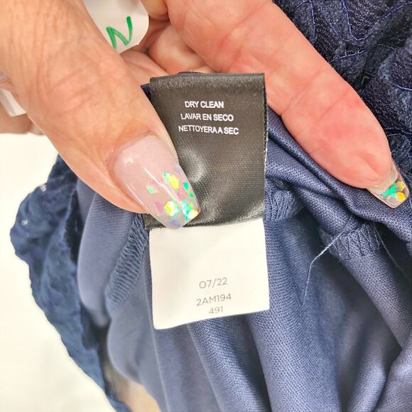 Tahari ASL Womens Lace Mini Dress 4 Blue Long Sleeve Mock Neck Babydoll NWT - Picture 11 of 13